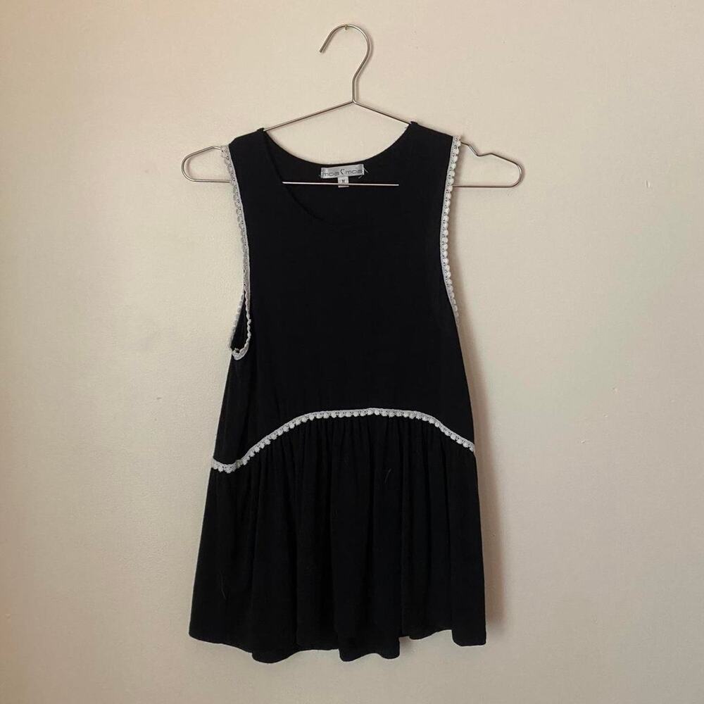 Vintage Black Sleeveless Blouse White Lace Women's Medium